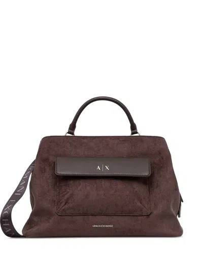 Armani Exchange Suede-effect Logo-strap Tote Bag In Brown