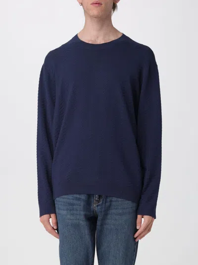 Armani Exchange Viscose Blend Crew Neck Pullover  In Blue