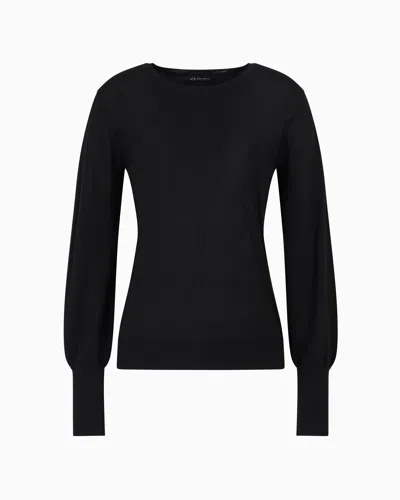 Armani Exchange Sweater With Wide Sleeves And Jacquard A-line Logo In Black