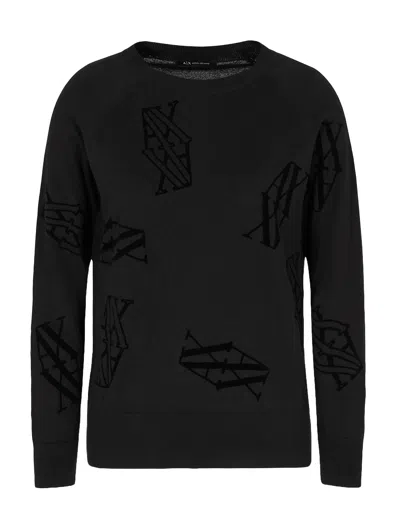 Armani Exchange Sweaters In Black/black Logo