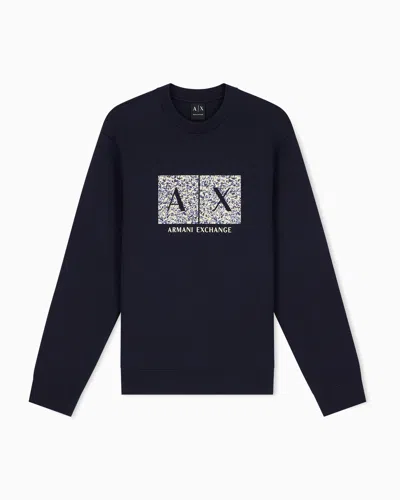 Armani Exchange Sweatshirt In Bonded Stretch Cotton In Blue
