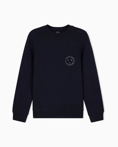 Armani Exchange Sweatshirt In Bonded Stretch Cotton Piquet In Blue