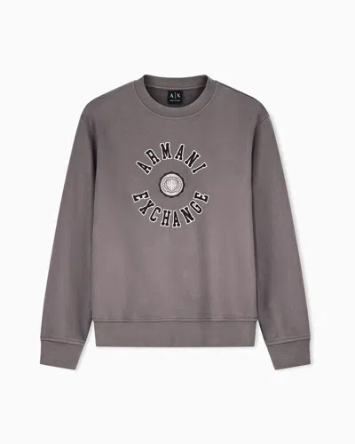 Armani Exchange Sweatshirt In Carbonized Cotton French Terry In Brown