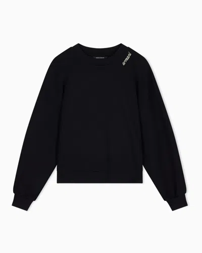 Armani Exchange Sweatshirt In Stretch Scuba Viscose With Hood In Black