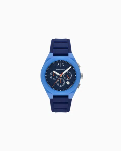 Armani Exchange Sync Chronograph Blue Silicone Watch In Gold