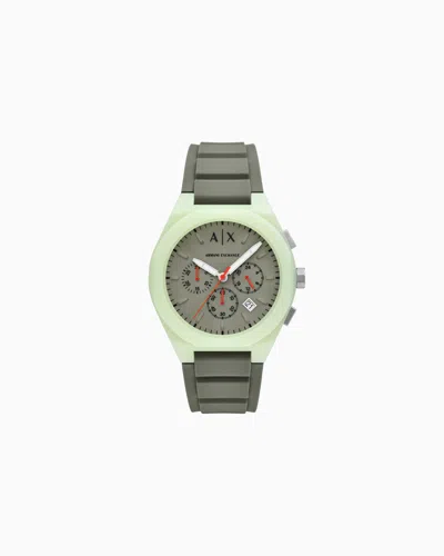 Armani Exchange Sync Chronograph Green Silicone Watch In Gray