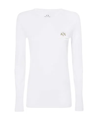 Armani Exchange T-shirt With Round Neck And Long Sleeves In White