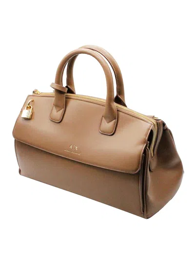 Armani Exchange Asv Small Handbag With Padlock And Metal Details In Brown
