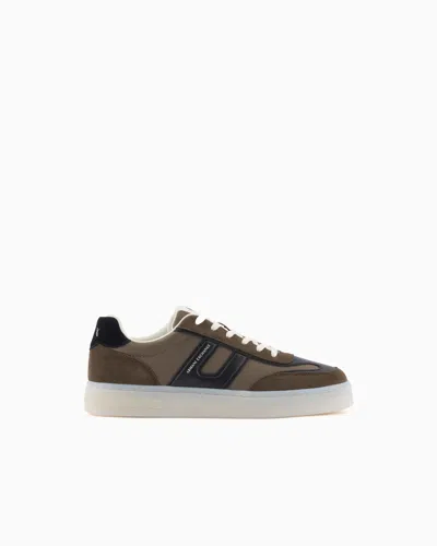 Armani Exchange Technical Fabric Sneakers In Brown