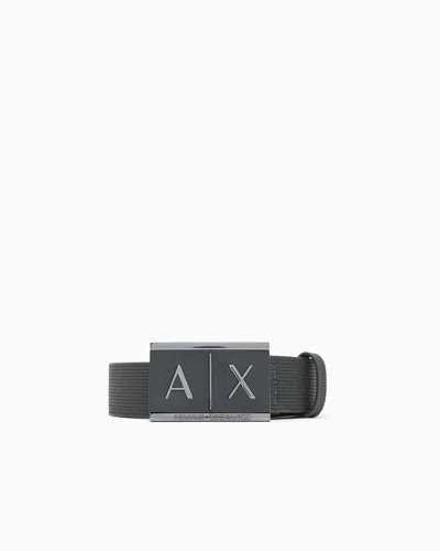 Armani Exchange Textured Leather Belt With An Embossed Logo Buckle In Brown
