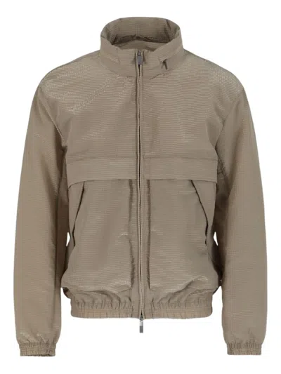 Armani Exchange Textured Zip Jacket In Brown