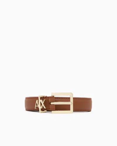 Armani Exchange Thin Belt With Small Logo In Brown