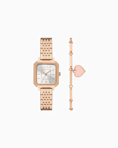Armani Exchange Three-hand Gold-tone Stainless Steel Watch In Multicoloured