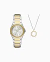 Armani Exchange Three-hand Two-tone Stainless Steel Watch And Necklace Set In Multicoloured