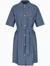 Armani Exchange Tied-waist Cotton Dress In Blue