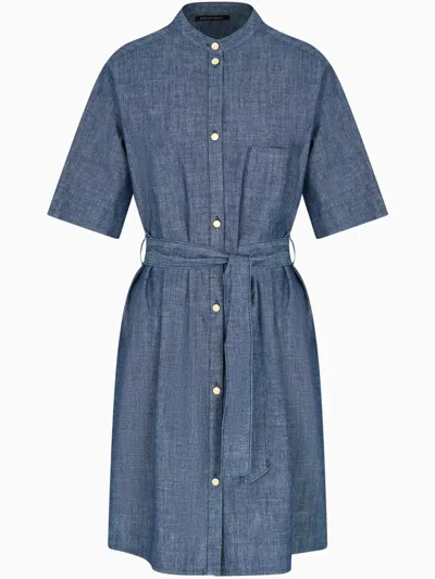 Armani Exchange Tied-waist Cotton Dress In Blue