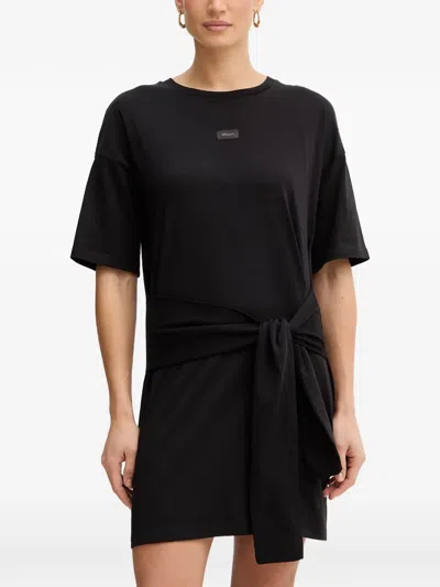 Armani Exchange Tie-waist Logo-patch Mini Dress In Black