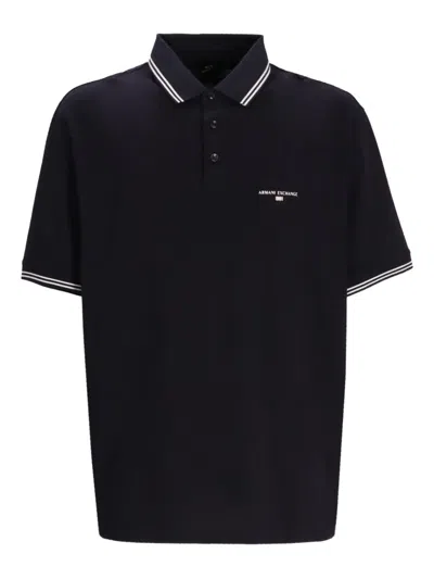 Armani Exchange Tipped-collar Cotton Polo Shirt In Black