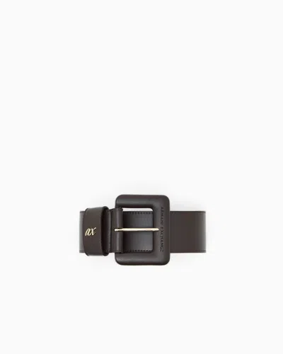Armani Exchange Tongue Belt High Waist In Coated Fabric In Brown