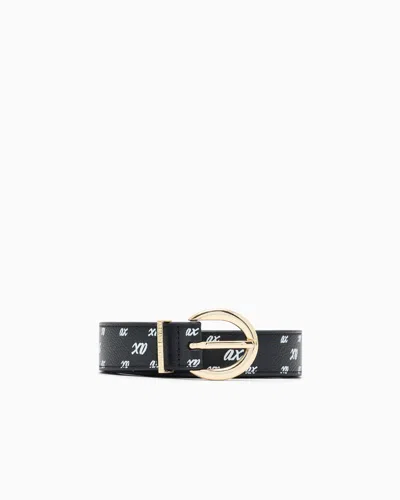 Armani Exchange Tongue Belt In Coated Fabric In Black