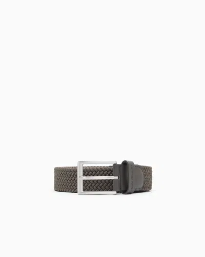 Armani Exchange Tongue Belt In Fabric And Leather In Brown