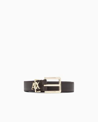 Armani Exchange Tongue Belt In Split Leather With Transfer Coating In Brown