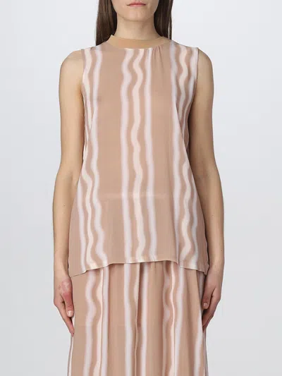 Armani Exchange Wave-print Semi-sheer Top In Beige