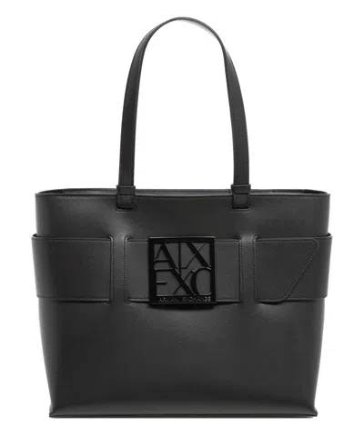 Armani Exchange Medium Tote Bag With Double Handles And Shoulder Strap In Black