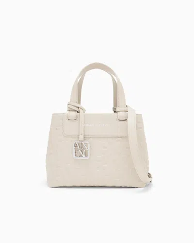 Armani Exchange Tote Shopping Bag With Coated Belts In Neutral