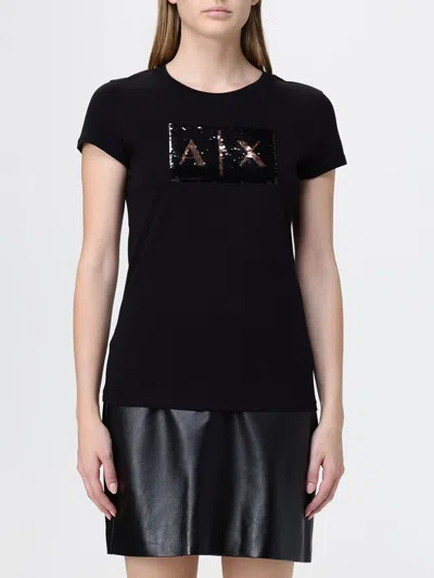 Armani Exchange Cotton T-shirt With Sequin Logo In Black