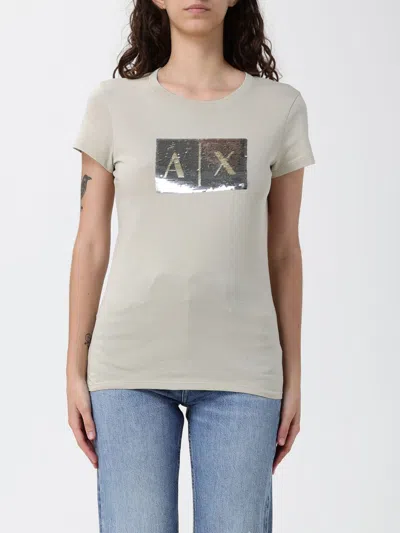 Armani Exchange Cotton T-shirt With Sequin Logo In Nude