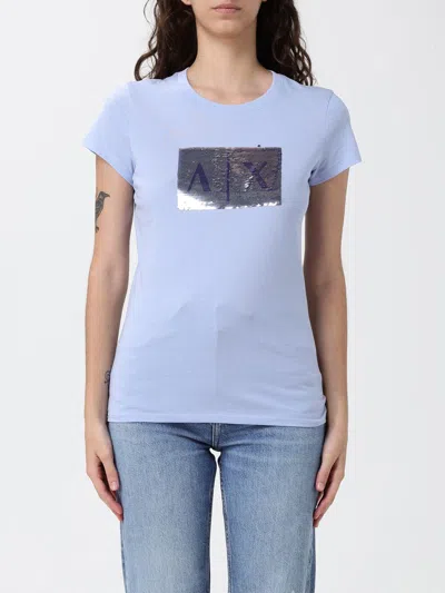 Armani Exchange Cotton T-shirt With Sequin Logo In Blue
