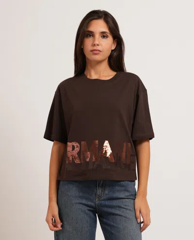 Armani Exchange Sequin-logo T-shirt In Brown
