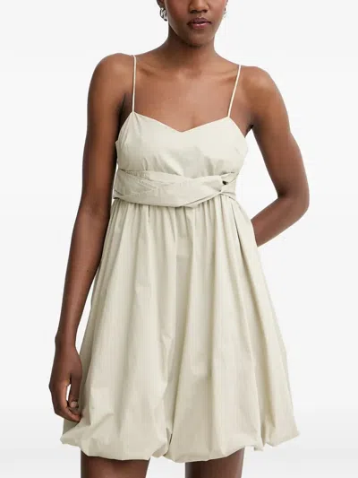 Armani Exchange Twist-detail Bubble-hem Mini Dress In White