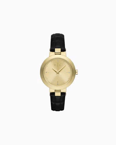 Armani Exchange Two-hand Black Leather Watch In Multicolored