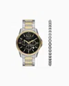 Armani Exchange Two-tone Stainless Steel Chronograph Watch Set With Bracelet In Multicoloured