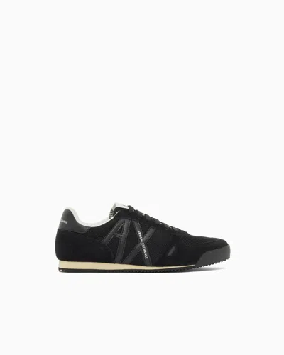 Armani Exchange Urban Suede Mesh Sneakers And Reflex Details In Black