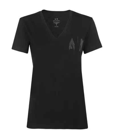 Armani Exchange V-collar Short-sleeved T-shirt In Black