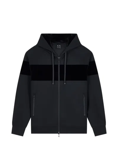 Armani Exchange Velvet-panel Zip-up Hoodie In Black