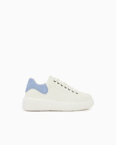 Armani Exchange Vintage Effect Faux Leather Sneakers In White