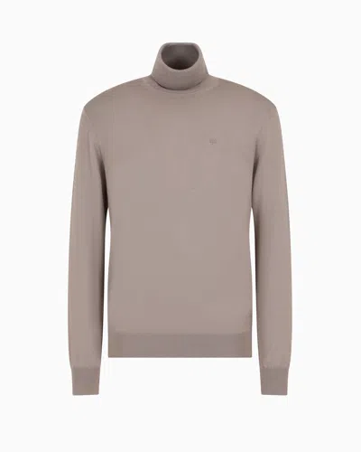 Armani Exchange Virgin Wool Turtleneck Sweater In Beige