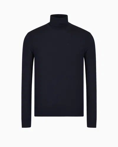 Armani Exchange Virgin Wool Turtleneck Sweater In Navy Blue