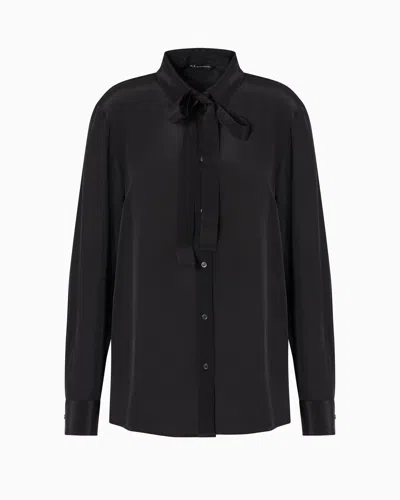 Armani Exchange Viscose Shirt With Bow In Black
