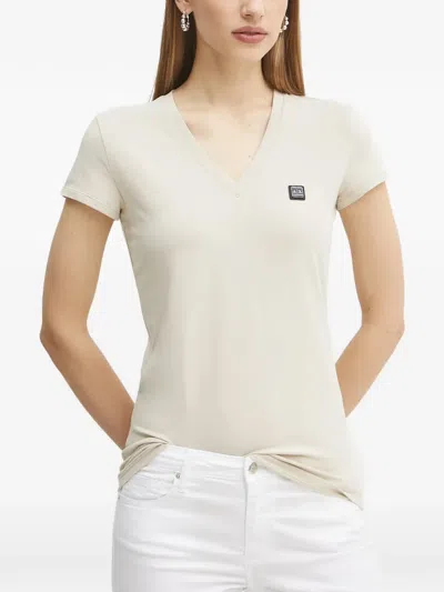 Armani Exchange V-neck Logo Patch T-shirt In White