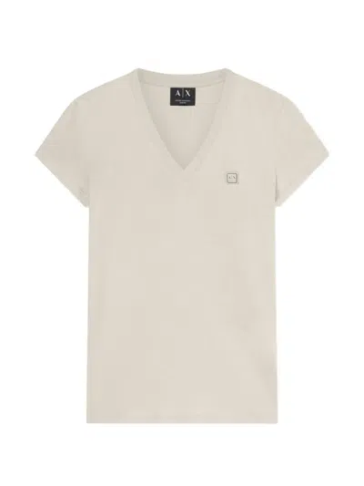 Armani Exchange V-neck Short-sleeved T-shirt In Neutral