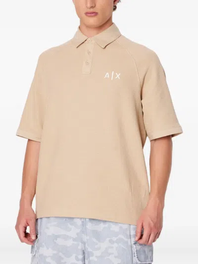 Armani Exchange Waffle-knit Polo Shirt In Neutral