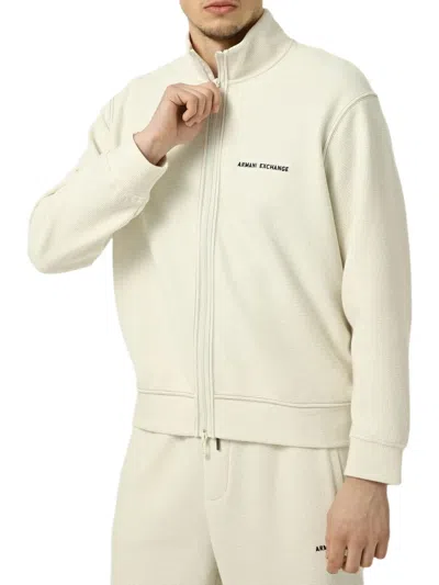Armani Exchange Waffle-knit Zip-up Sweatshirt In White
