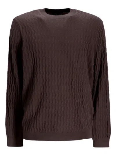 Armani Exchange Wavy Ribbed Sweater In Brown
