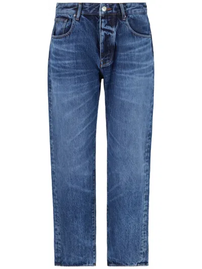 Armani Exchange Whiskered Straight-leg Jeans In Blue