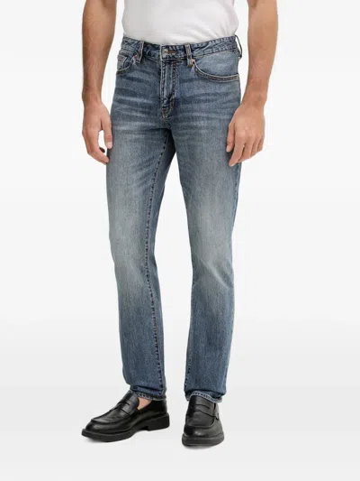 Armani Exchange Whiskering-effect Jeans In Blue